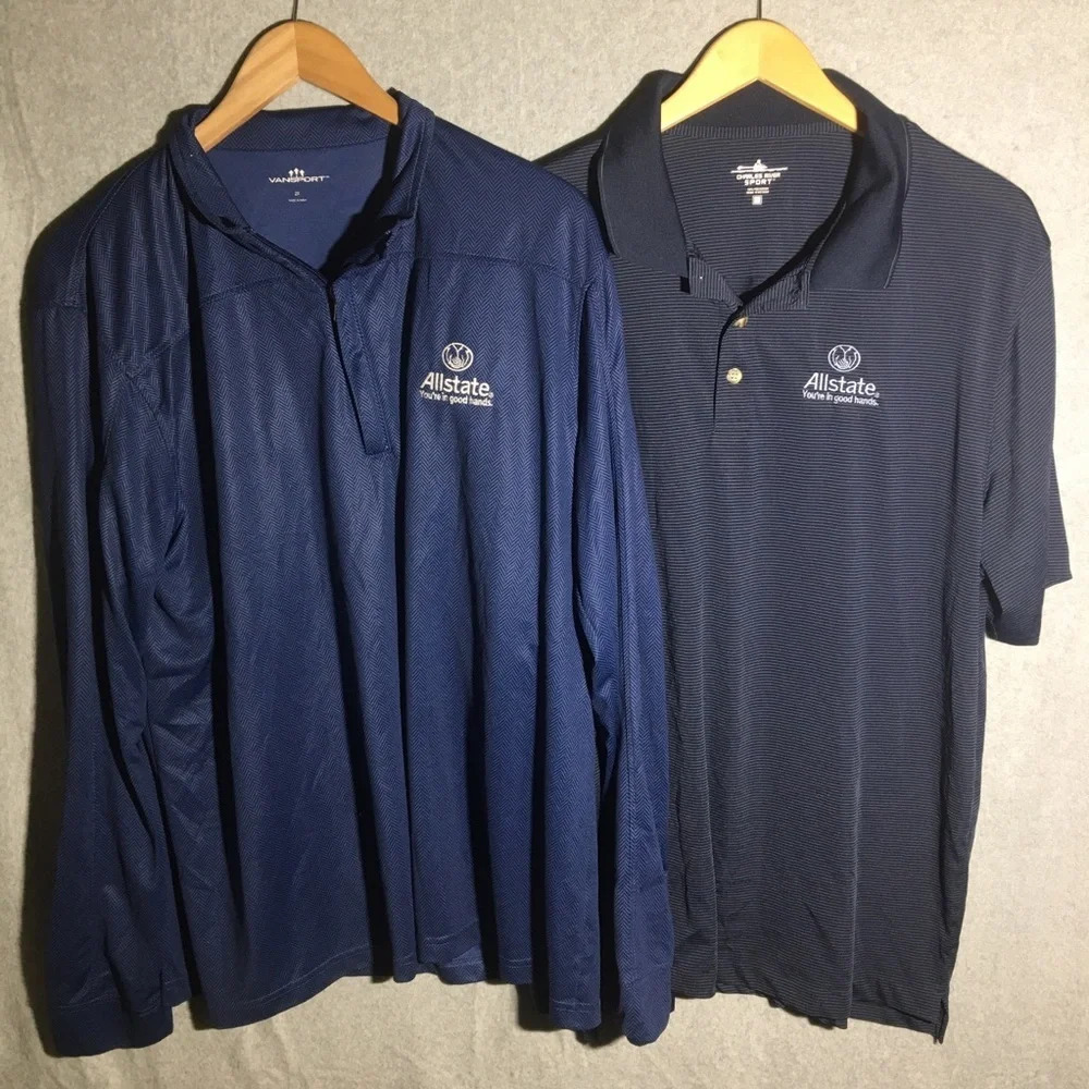 LOT OF 2 Mens All State Work Shirts Career Office Employee Casual Polo Jacket